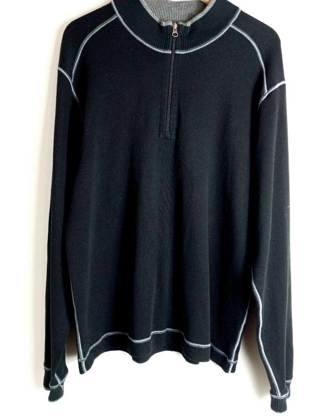 Cutter & Buck Black Half-Zip Sweater with Light Gray Contrast Stitching
